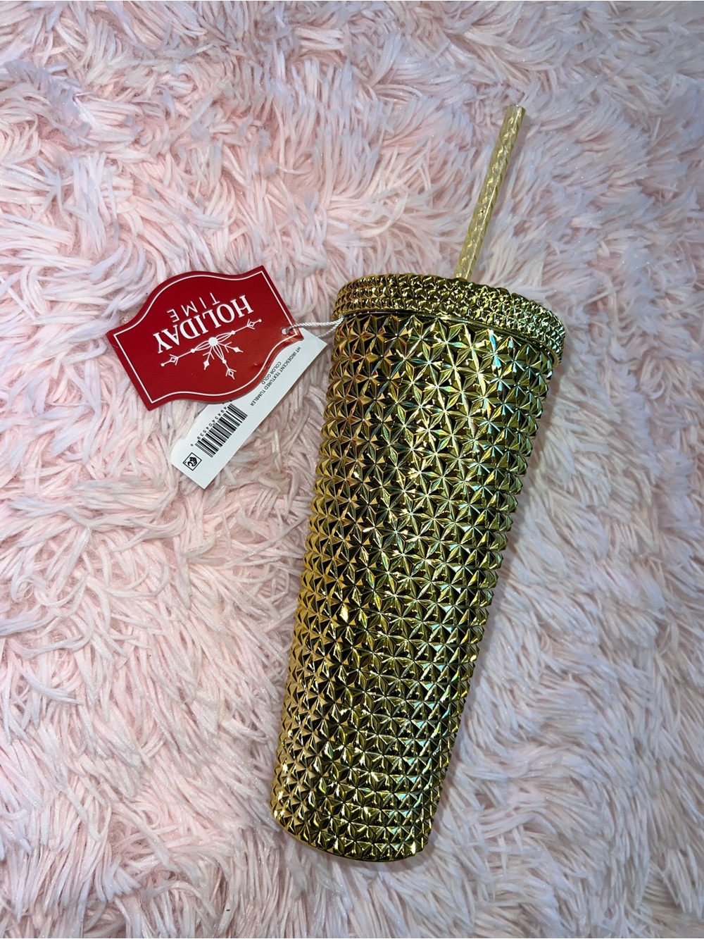 Holiday Time Gold Studded Tumbler with Decorative Straw